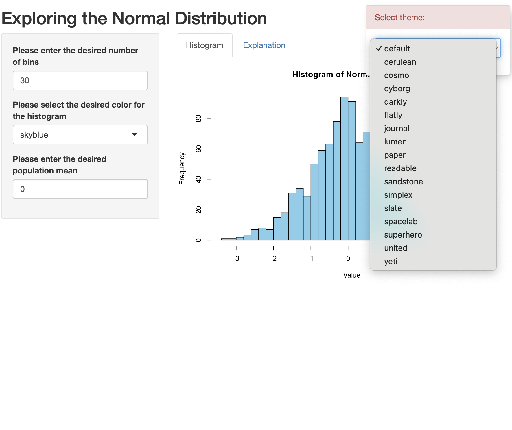 Figure 28. Shiny theme selector
