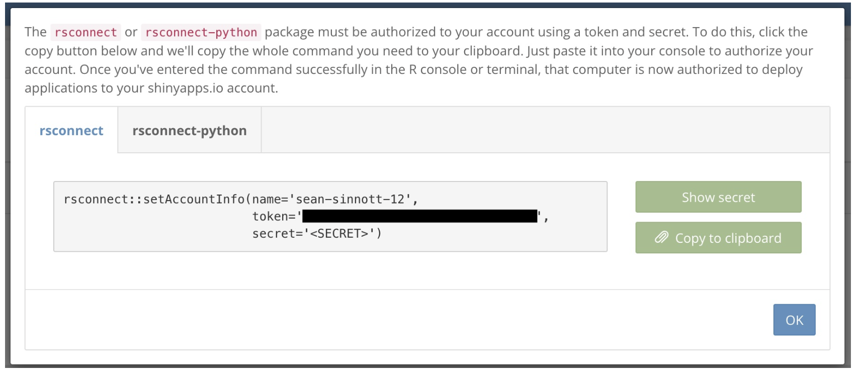 Figure 40. Authorizing rsconnect (source: Posit documentation)