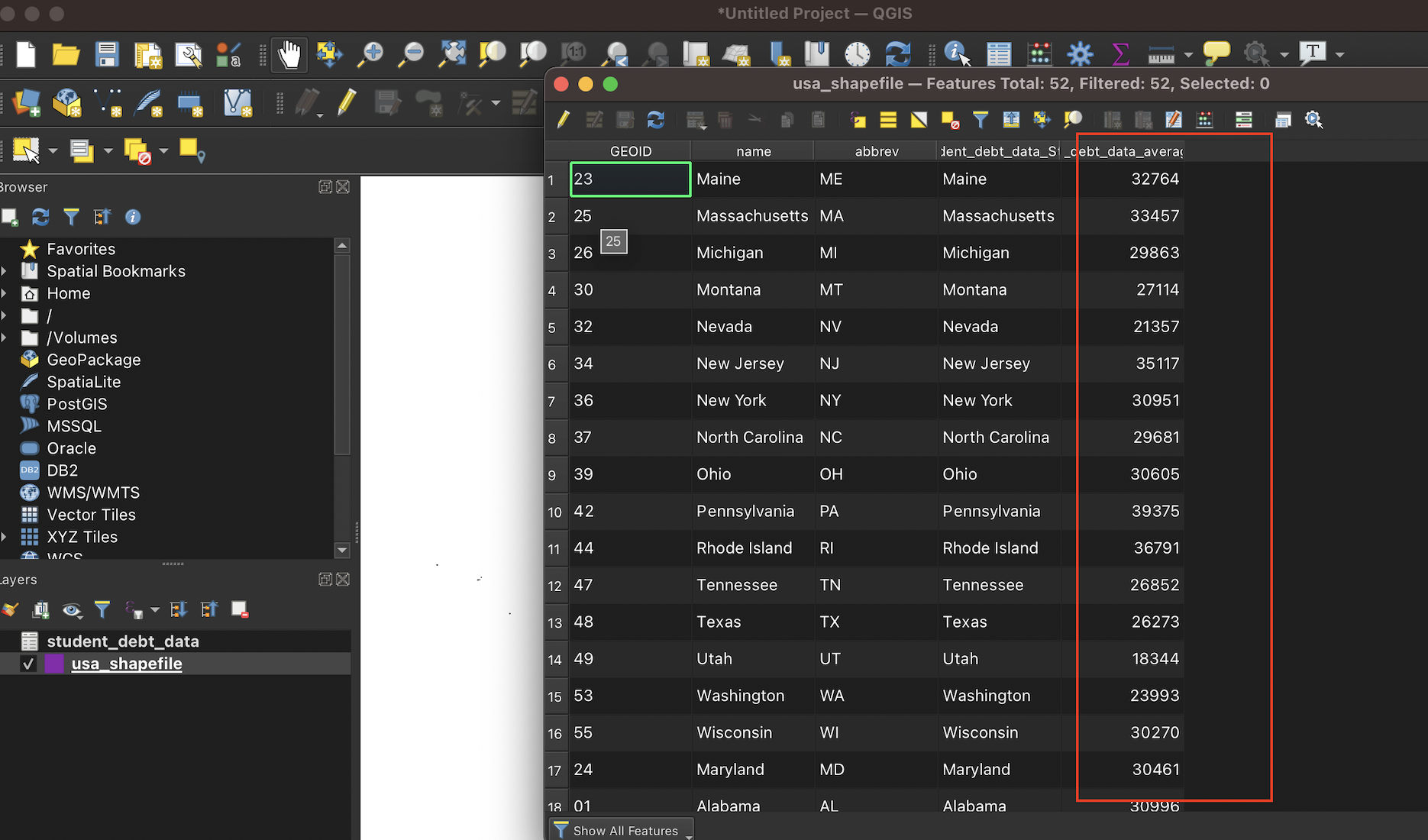 Shapefile's attribute table after join