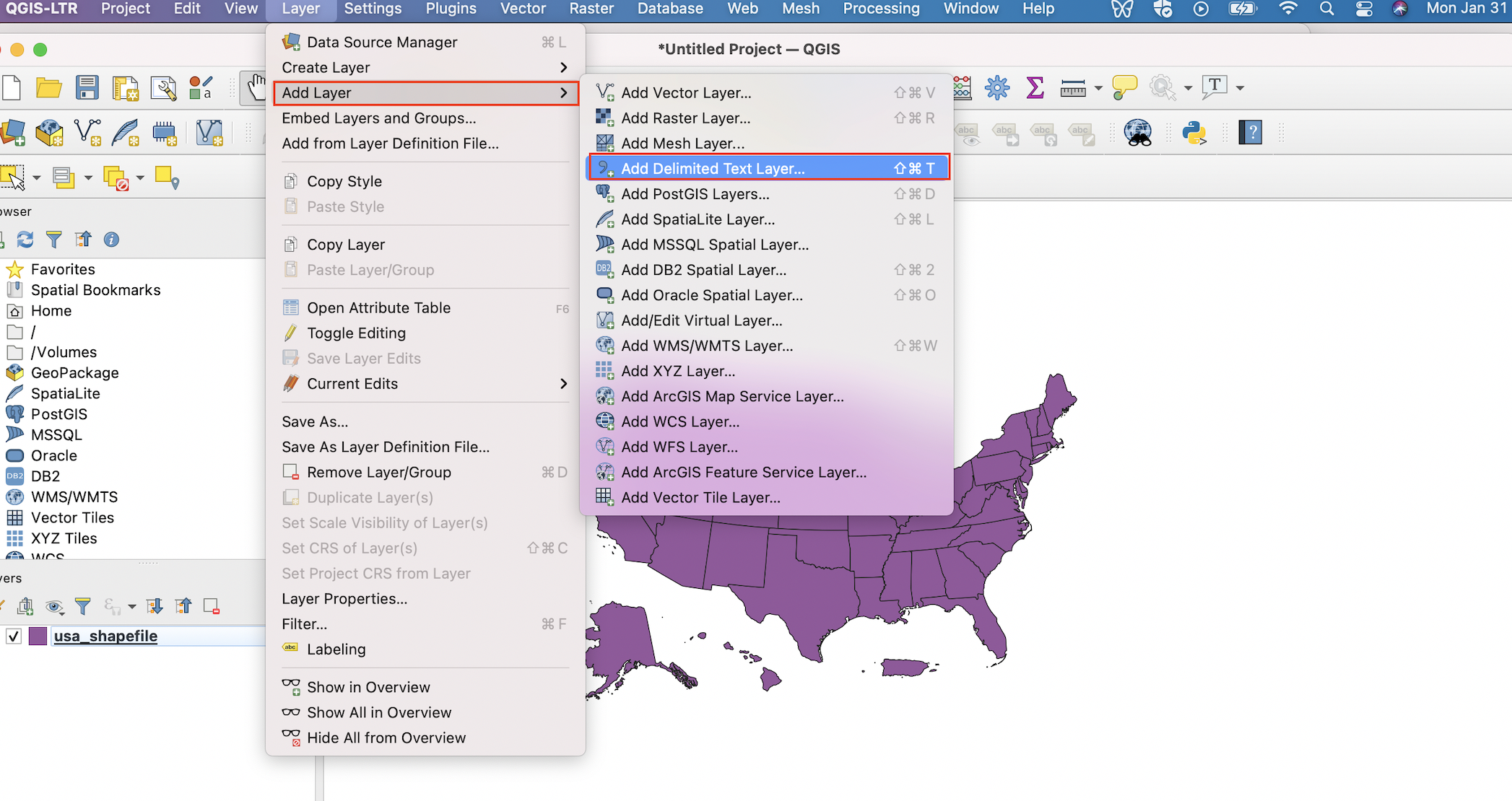 Navigate to menu that facilitates the importing of tabular data