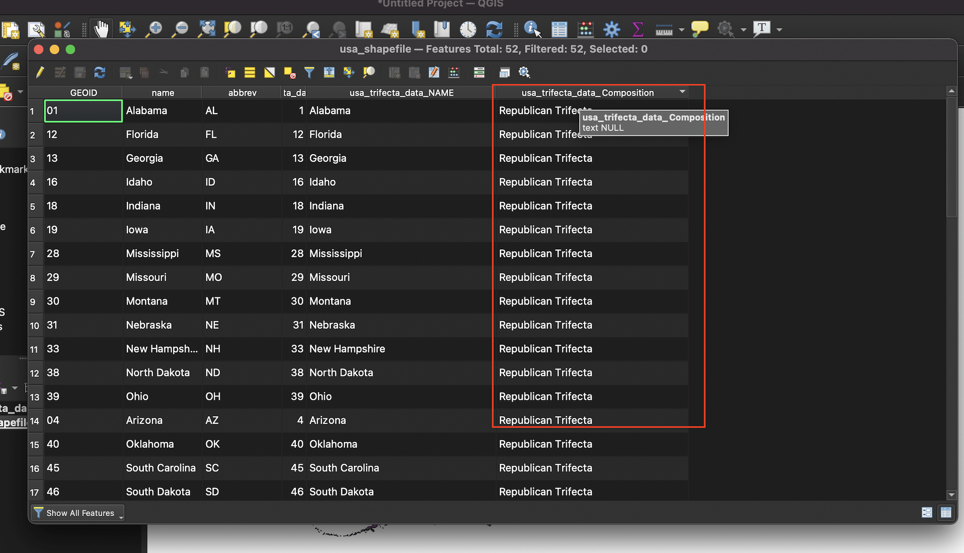 Shapefile's attribute table after join