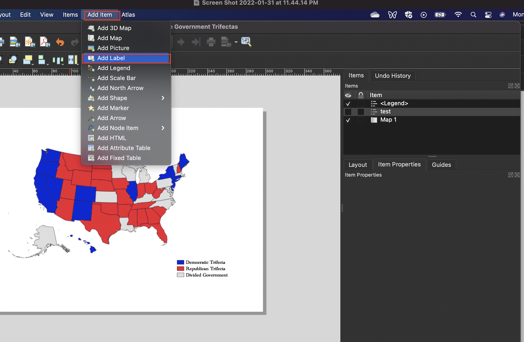 Click 'Add Label' from the 'Add Item' menu