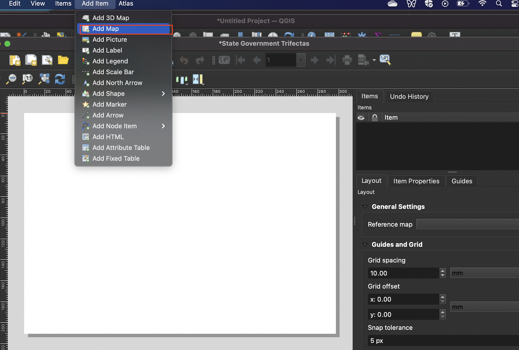 Click 'Add Map' from the 'Add Item' menu bar