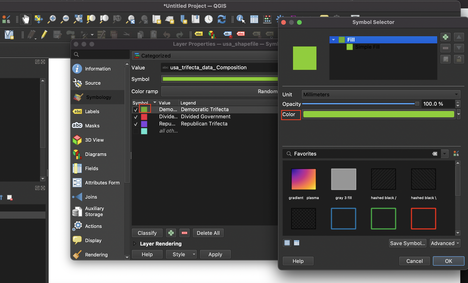 Select colors for each category