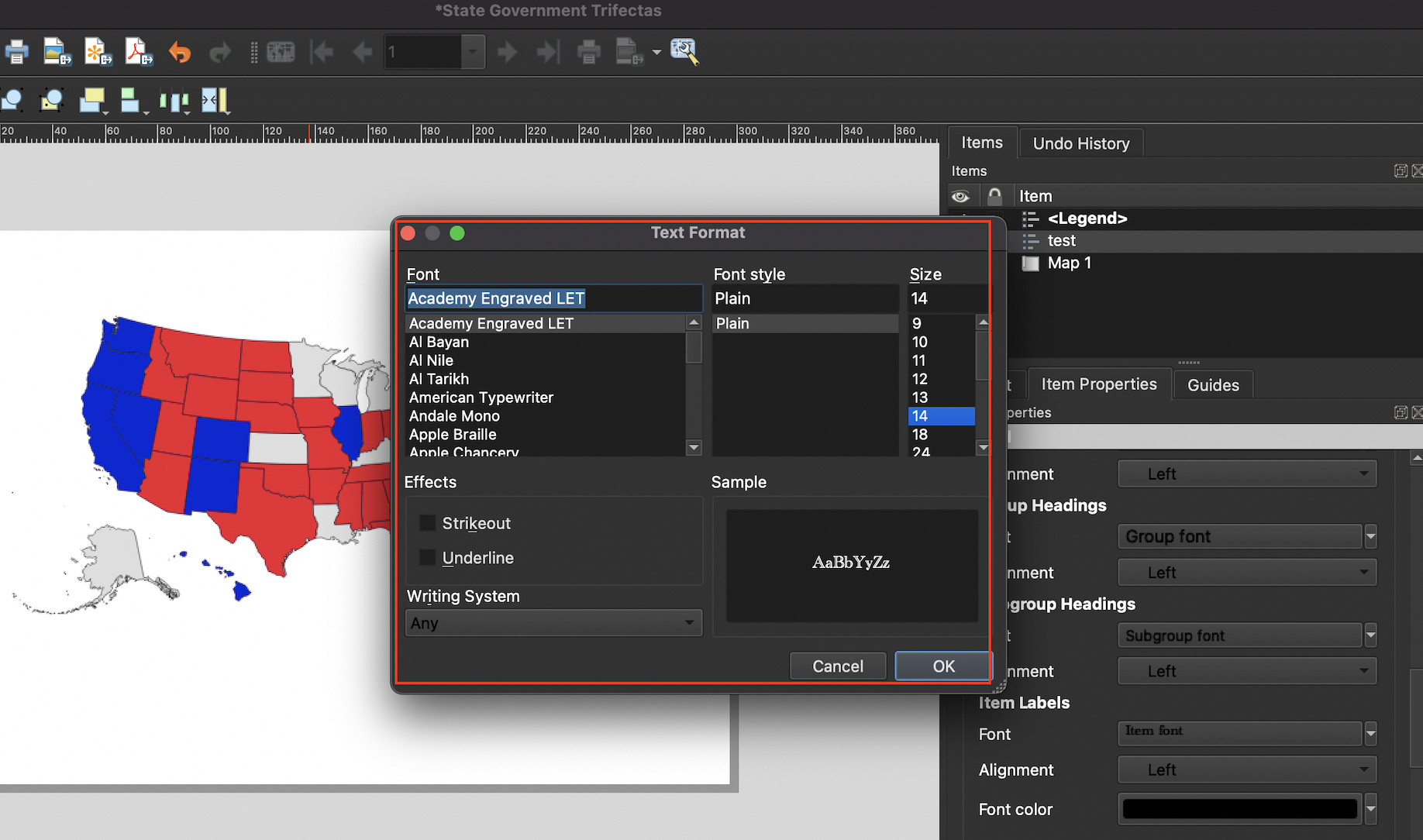 Set legend font preferences
